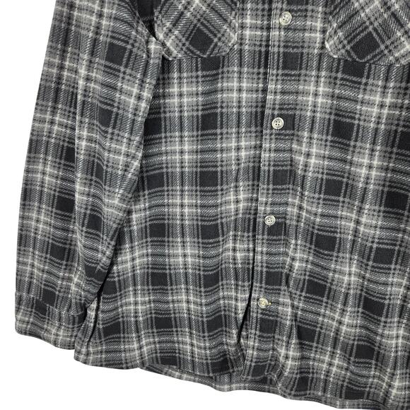 Eddie Bauer Fleece Shirt Jacket Men’s TXL Tall Gray Black Plaid Button Front - Picture 5 of 12